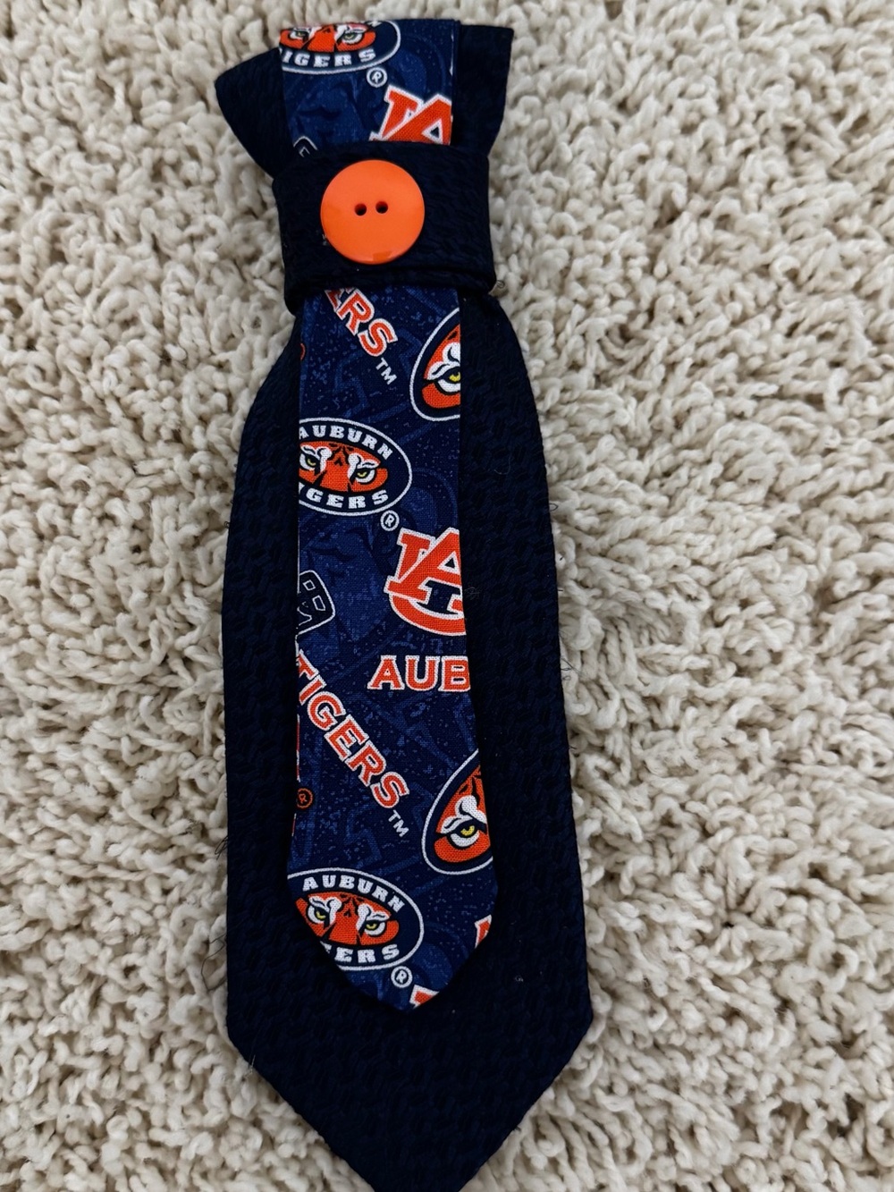 Auburn Navy and Orange Fan Tie with Button Accent - Women